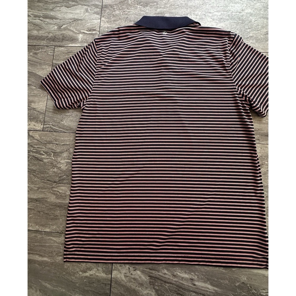 IZOD GOLF Polo Shirt Mens M Short Sleeve Casual Striped Orange Navy Collared EUC - Picture 8 of 11